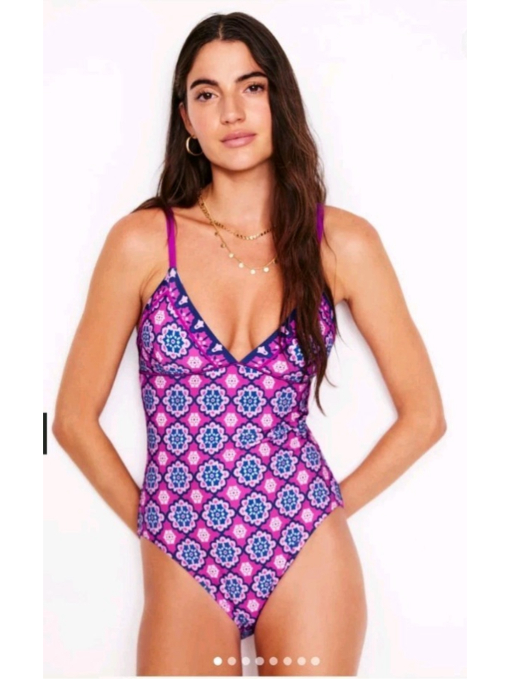 Boden Kasos String Swimsuit Womens 10R Cosmic Pink V-Neck Padded Non-Wired